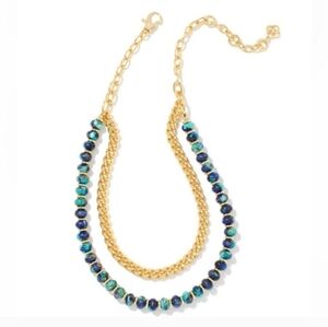 Kendra Scott Rebecca Multi Strand Necklace Bronze Veined Lapis Turquoise Gold NW